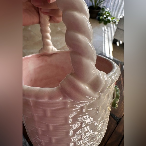 Bella Casa by Ganz Ceramic Rose Wicker Basket Glazed White & Pink - Picture 4 of 7
